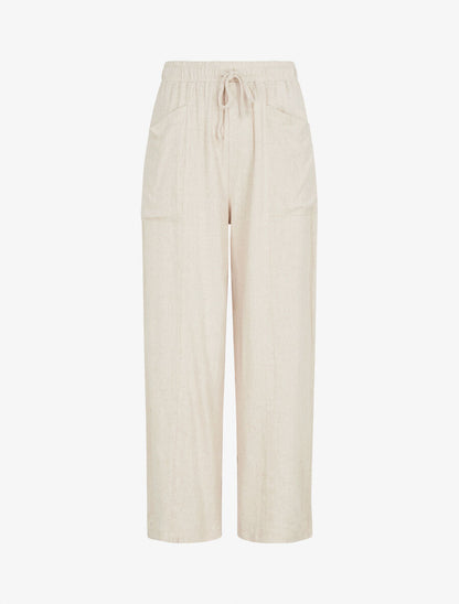 Pantalon uni élastiqué effet lin - Beige - 1