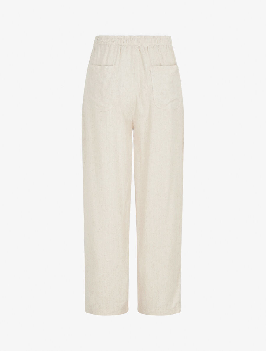 Pantalon uni élastiqué effet lin - Beige - 2