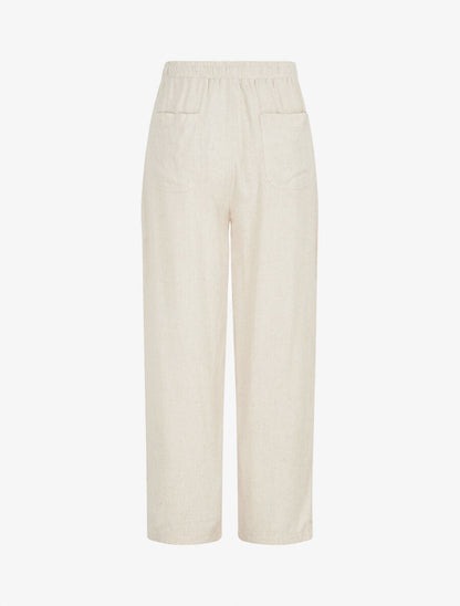 Pantalon uni élastiqué effet lin - Beige - 2