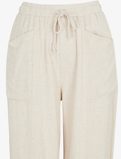 Pantalon uni élastiqué effet lin - Beige - 3