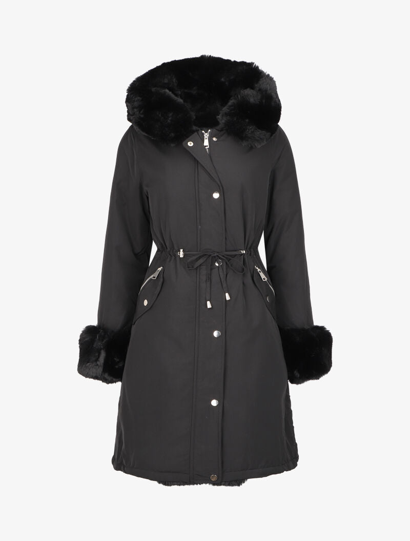 Parka à bords en fourrure synthétique amovible - Noir - 1