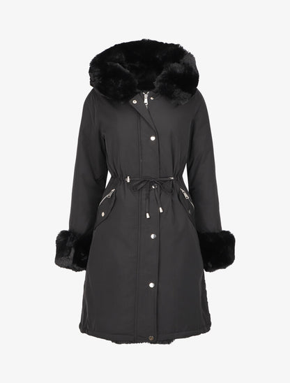 Parka à bords en fourrure synthétique amovible - Noir - 1