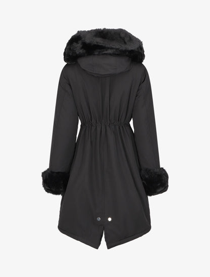 Parka à bords en fourrure synthétique amovible - Noir - 2