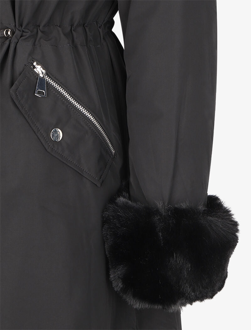 Parka à bords en fourrure synthétique amovible - Noir - 3