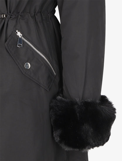 Parka à bords en fourrure synthétique amovible - Noir - 3