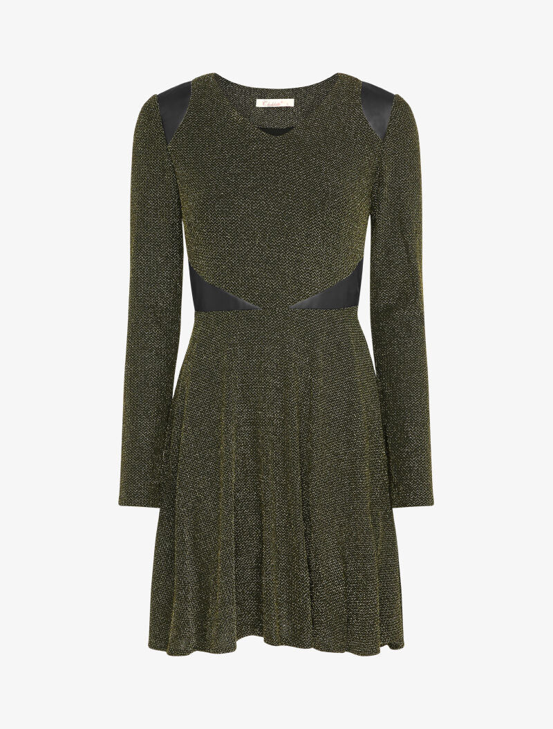 Robe patineuse irisée à détail en simili - Noir/doré - 1