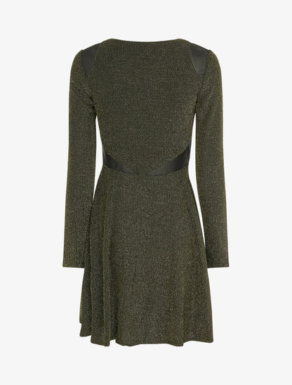 Robe patineuse irisée à détail en simili - Noir/doré - 2