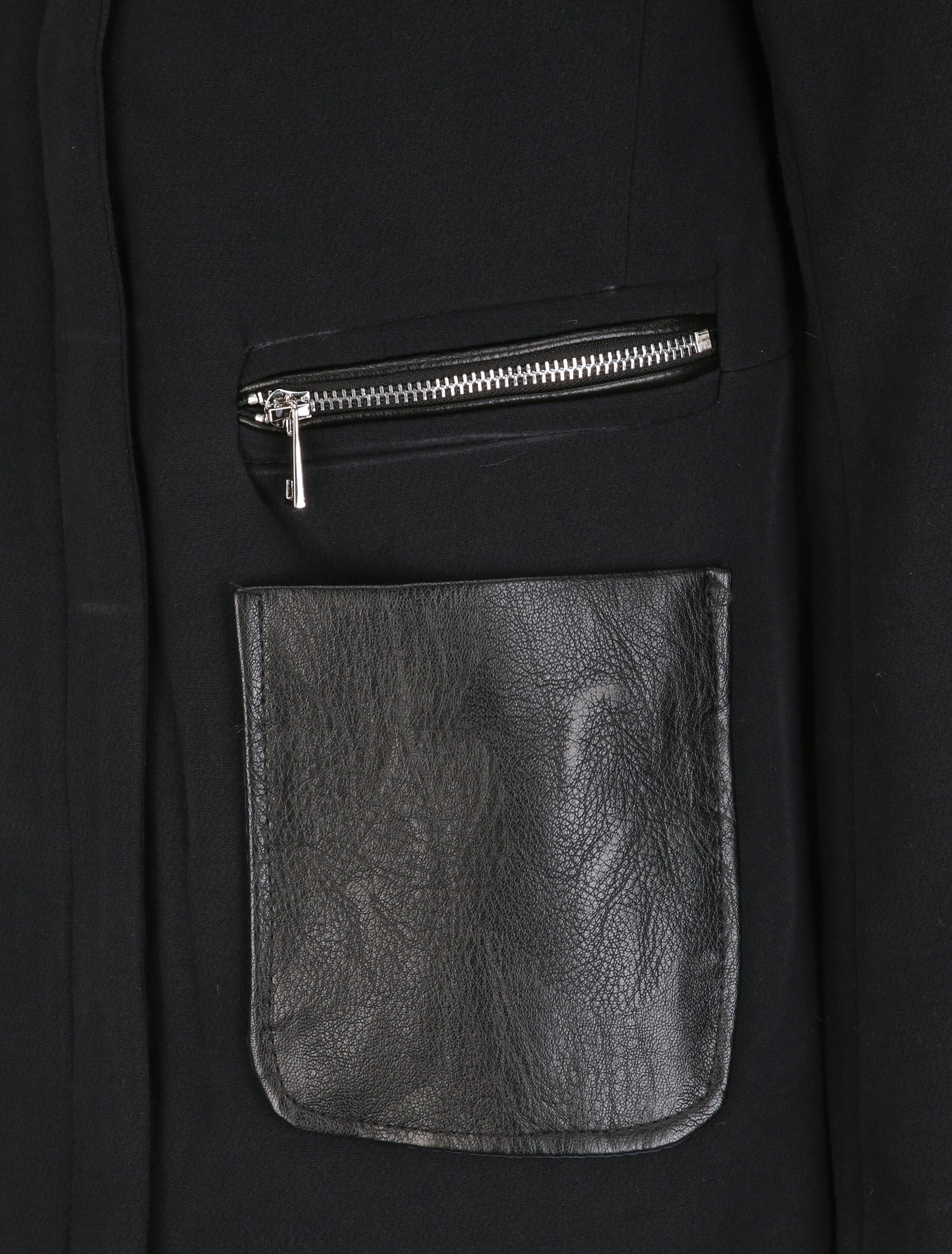Manteau droit à poches plaquées en simili - Marine - 3