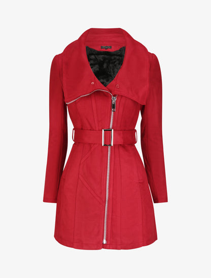 Manteau ajusté à intérieur fourré - Rouge - 4
