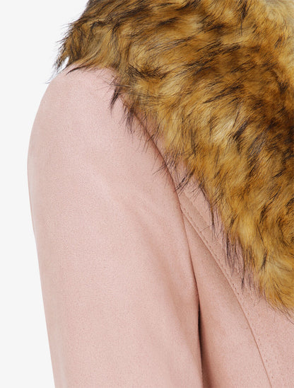 Manteau ajusté à intérieur fourré - Rose - 3