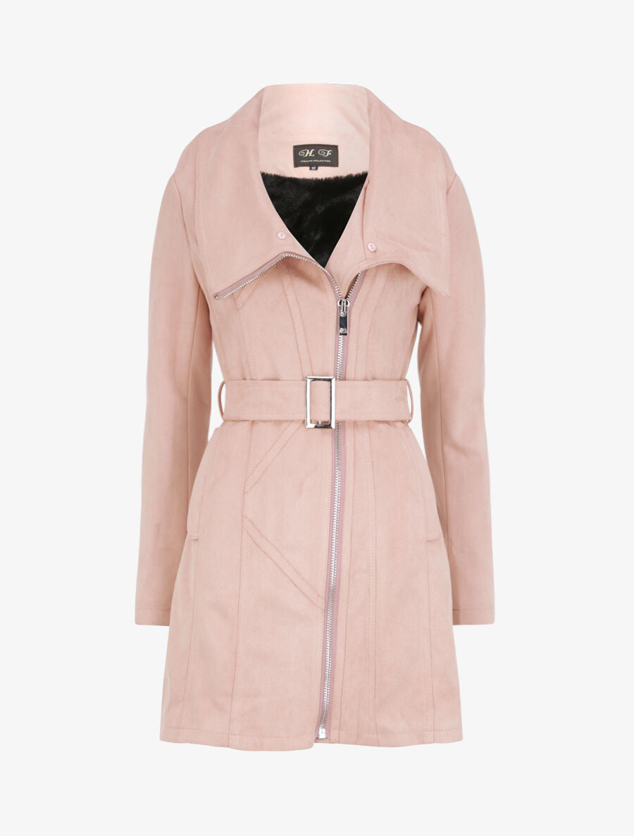 Manteau ajusté à intérieur fourré - Rose - 4