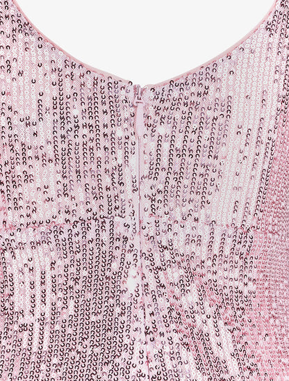 Robe longue à sequins à bords asymétriques - Champagne - 3