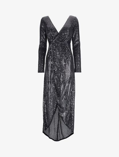 Robe longue à sequins à bords asymétriques - Noir - 4