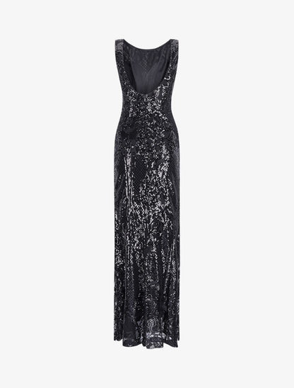Robe longue fendue à sequins et décolleté dans le dos - Noir - 2