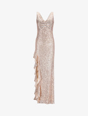 Robe longue à sequins et fente volantée - Champagne - 1
