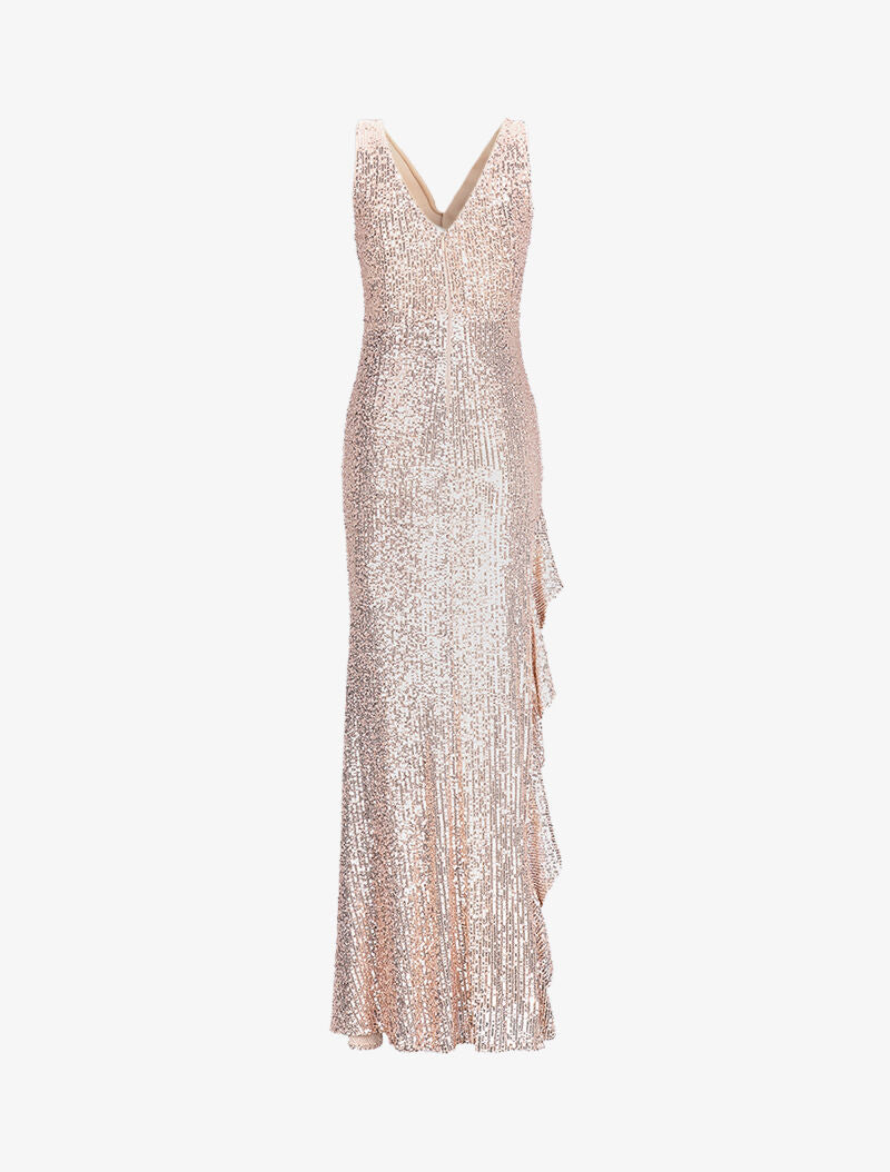 Robe longue à sequins et fente volantée - Champagne - 2