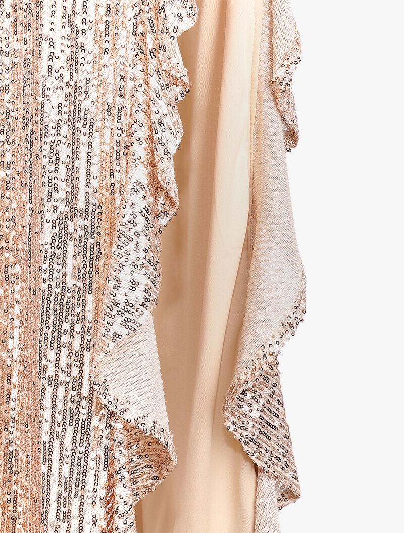Robe longue à sequins et fente volantée - Champagne - 3