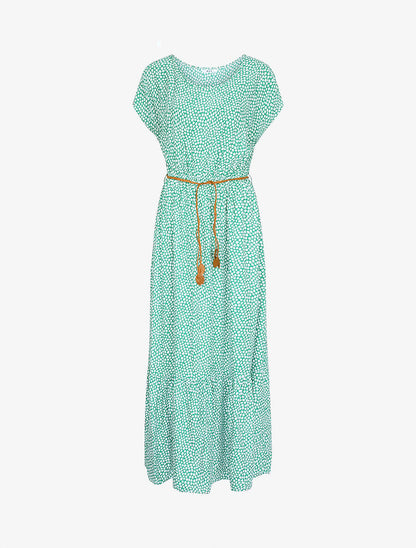 Robe longue empire manches courtes imprimé marguerites - Vert - 5
