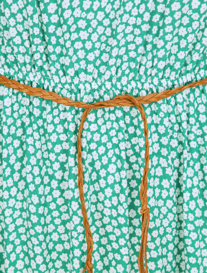 Robe longue empire manches courtes imprimé marguerites - Vert - 3