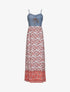 Robe longue empire à corset et imprimé fleurs stylisées - Rouge - 4
