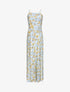 Robe longue empire fendue à imprimé roses - Bleu ciel - 1