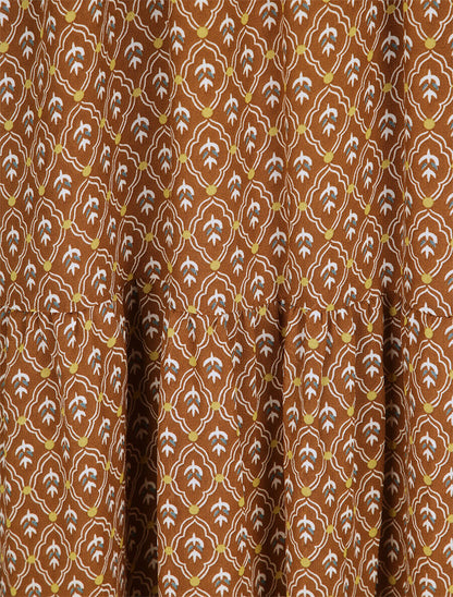 Robe longue empire imprimé faience - Marron - 3