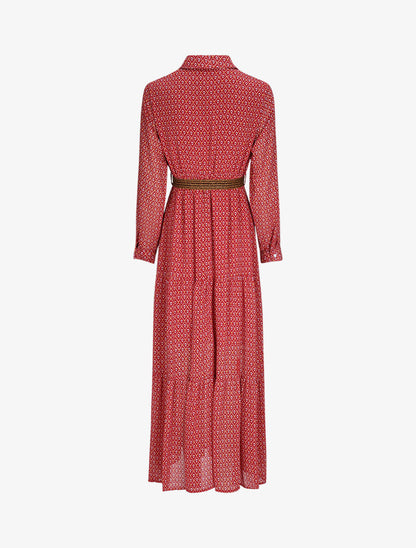 Robe longue empire imprimé faience - Rouge - 2