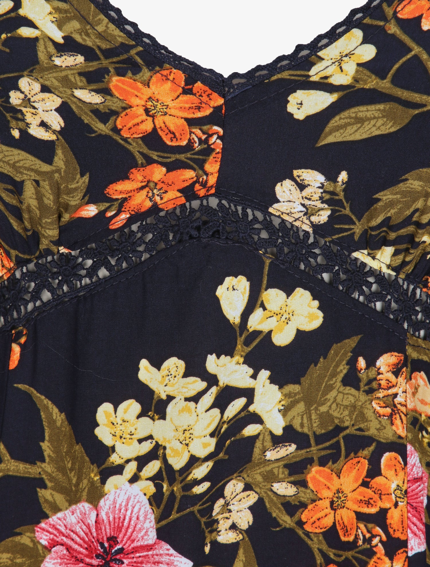 Robe longue empire fendue imprimé floral - Marine - 3