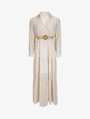 Robe longue empire imprimé pois stylisés - Beige - 1