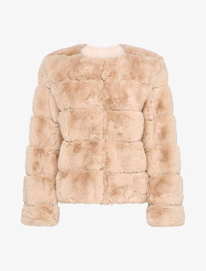 Manteau court en fausse fourrure à col rond - Rose poudré - 1