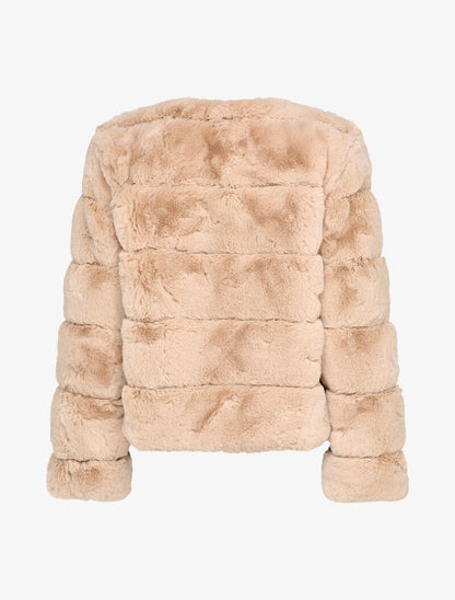 Manteau court en fausse fourrure à col rond - Rose poudré - 2