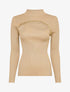 Pull côtelé à décolleté asymétrique et détail chaîne - Beige - 4