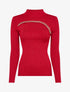 Pull côtelé à décolleté asymétrique et détail chaîne - Rouge - 4
