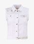 Veste en jean sans manches ornée de sequins et de broderies - Blanc - 4
