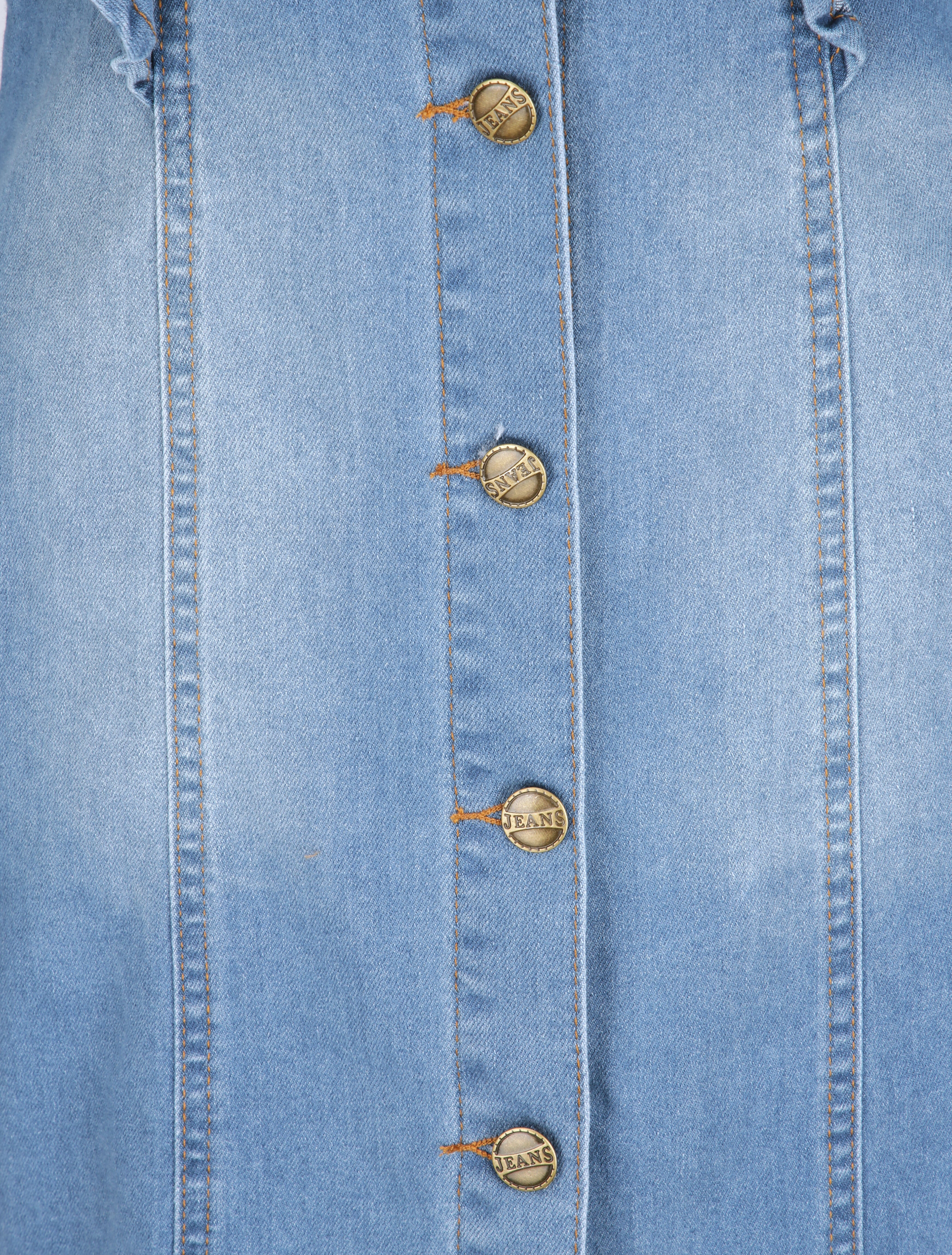 Chemise longue en jean droite à épaules volantées - Bleu - 3