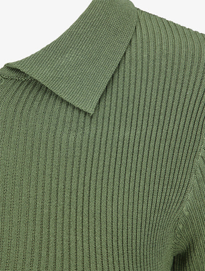 Robe courte ajustée unie à col à pied - Kaki - 3