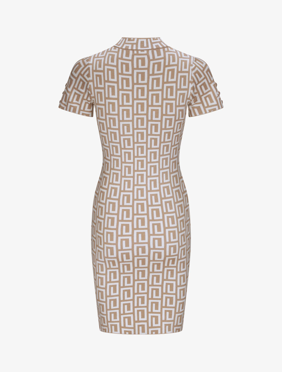 Robe courte ajustée jacquard grec - Beige - 2
