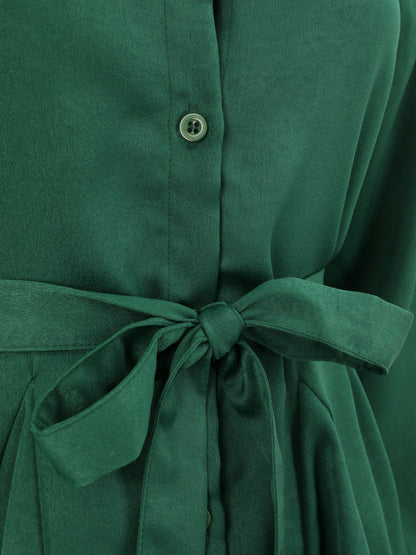 Robe chemise satinée à bords volantés - Vert - 3