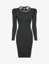 Robe pull côtelée et moulante à détail chaîne - Noir - 4