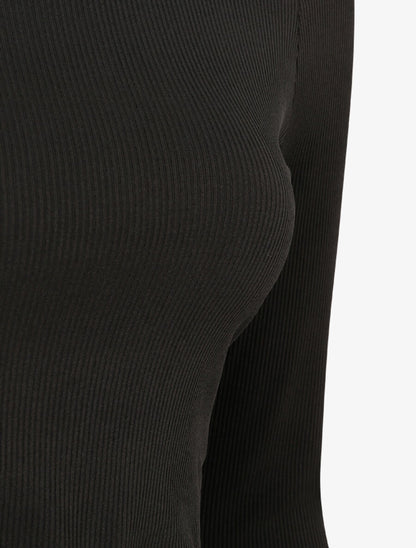 Crop top côtelé à manches longues et liens à nouer - Noir - 3