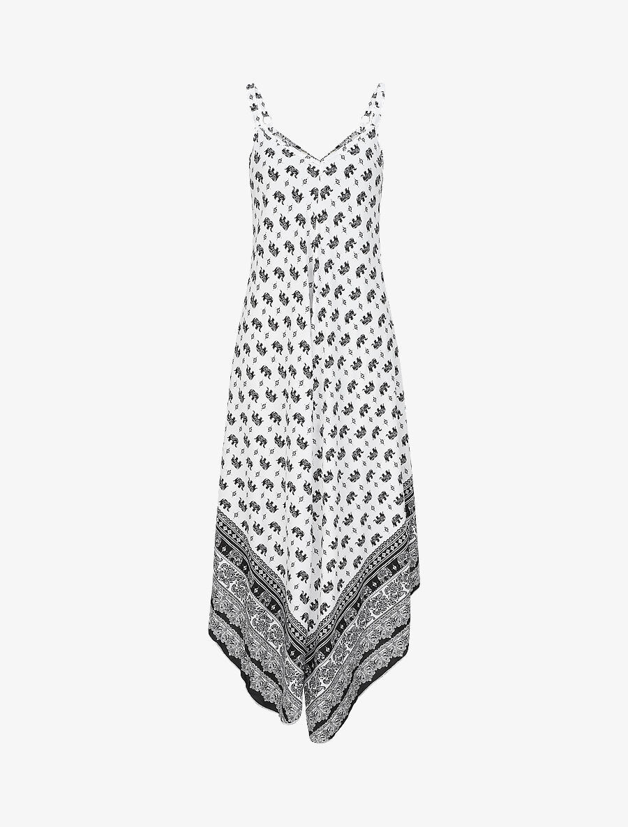 Robe longue asymétrique imprimé éléphants - Blanc - 1