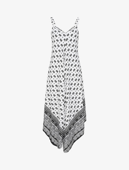 Robe longue asymétrique imprimé éléphants - Blanc - 1