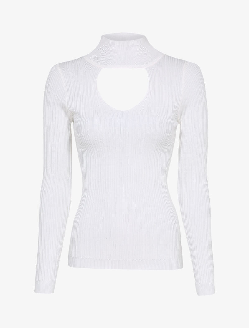 Pull côtelé à décolleté en V - Blanc - 1