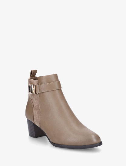 Bottines en simili à boucle fantaisie - Taupe - 2