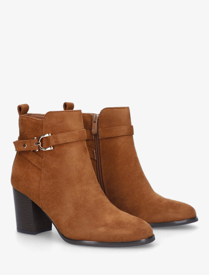 Bottines en suédine et sanglées - Camel - 4