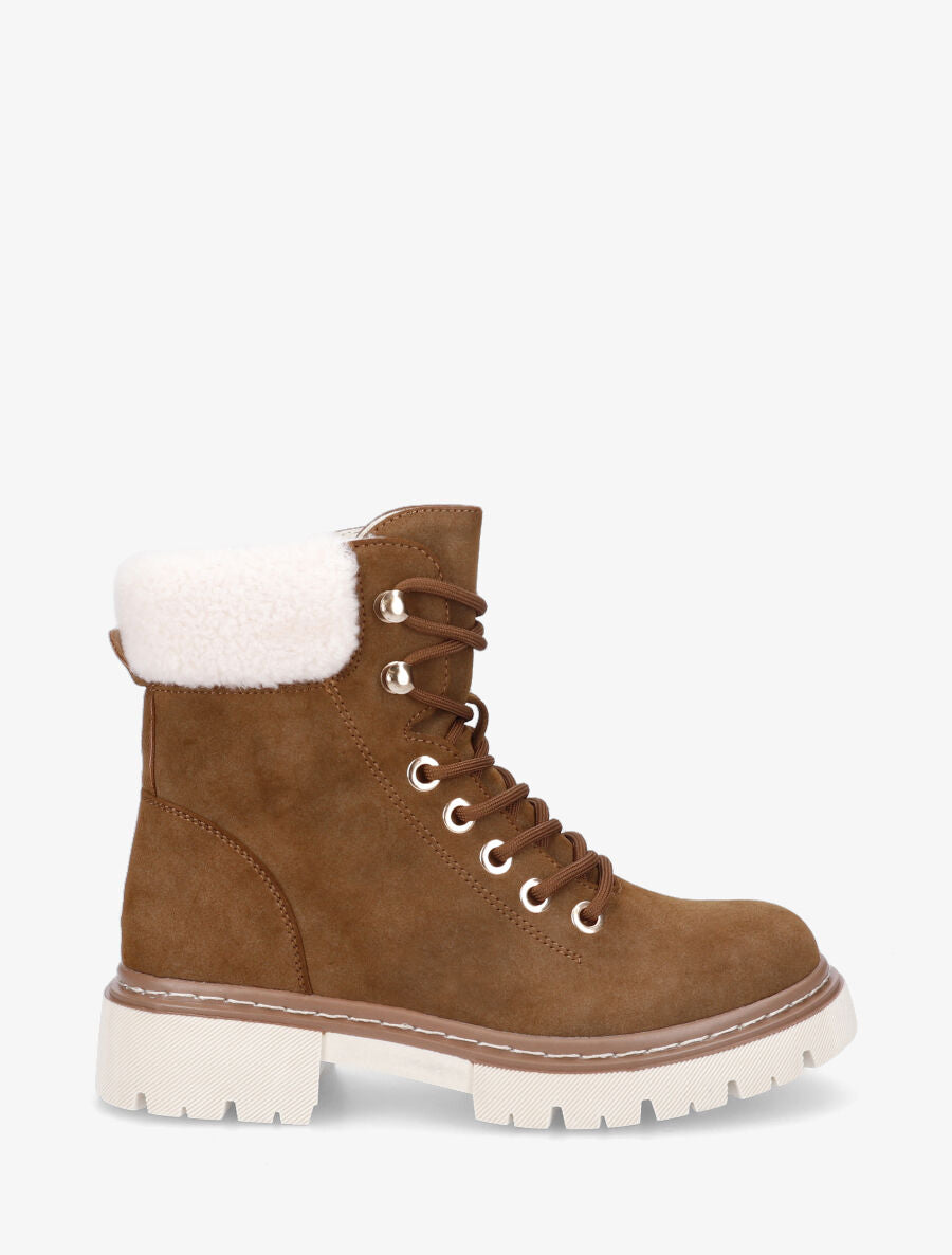 Boots fourrées en suédine à lacets - Camel - 1