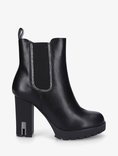Bottines à talon et strass en simili - Noir - 1