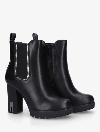 Bottines à talon et strass en simili - Noir - 4