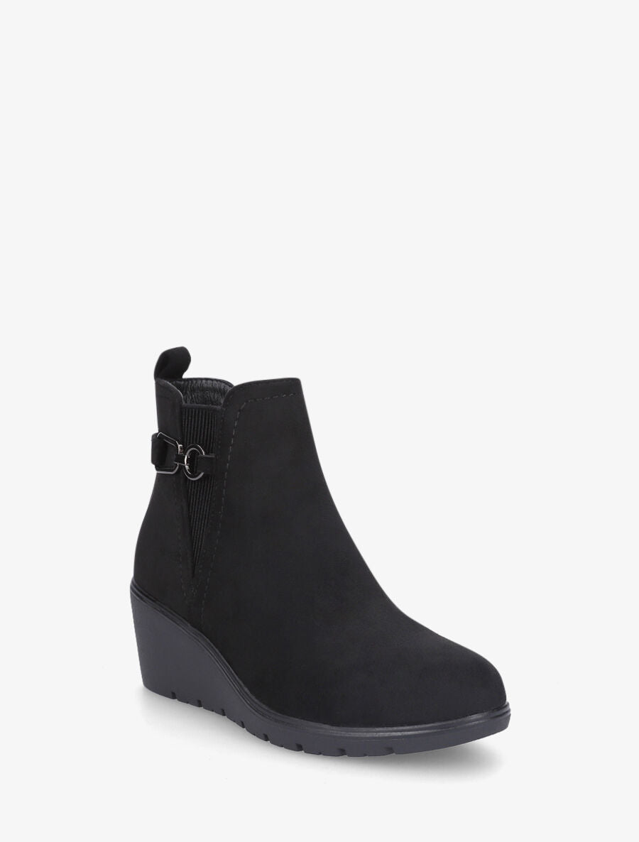 Bottines compensées en suédine - Noir - 2
