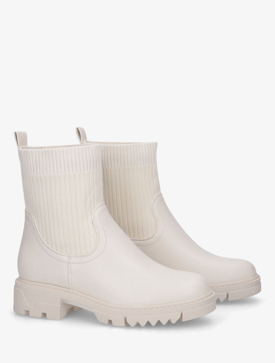 Bottines plates montantes bi-matière - Beige - 4